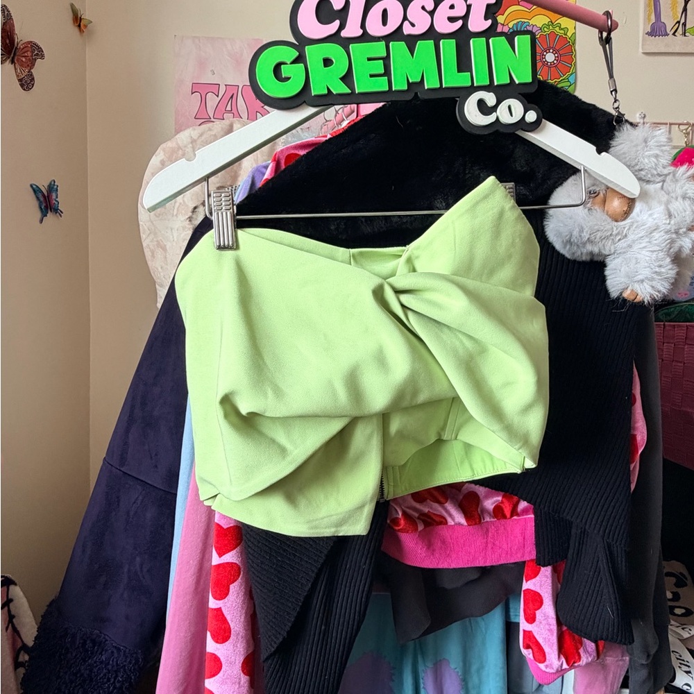 Dynamite Light Green Bow Crop Top